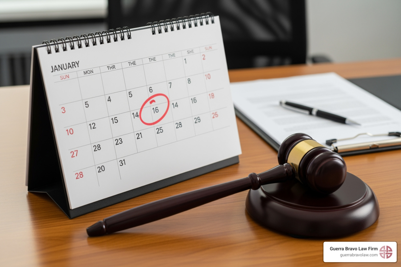 A calendar with a date circled and a gavel next to it, symbolizing legal deadlines. - can a lawyer stop deportation