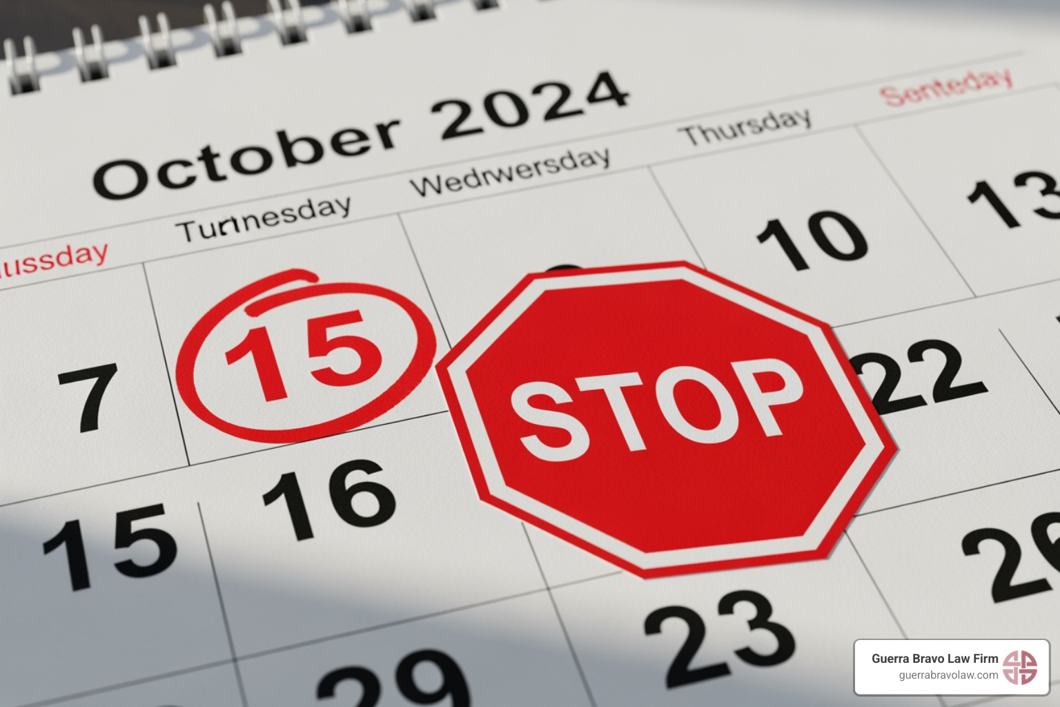 calendar with a date circled and a stop sign symbol over it - cancel deportation order