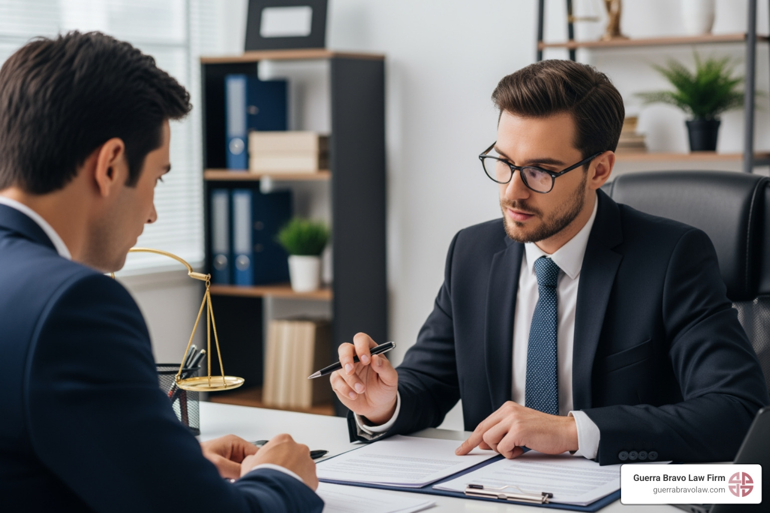 an attorney reviewing documents with a client in an office setting - citizenship attorney near me