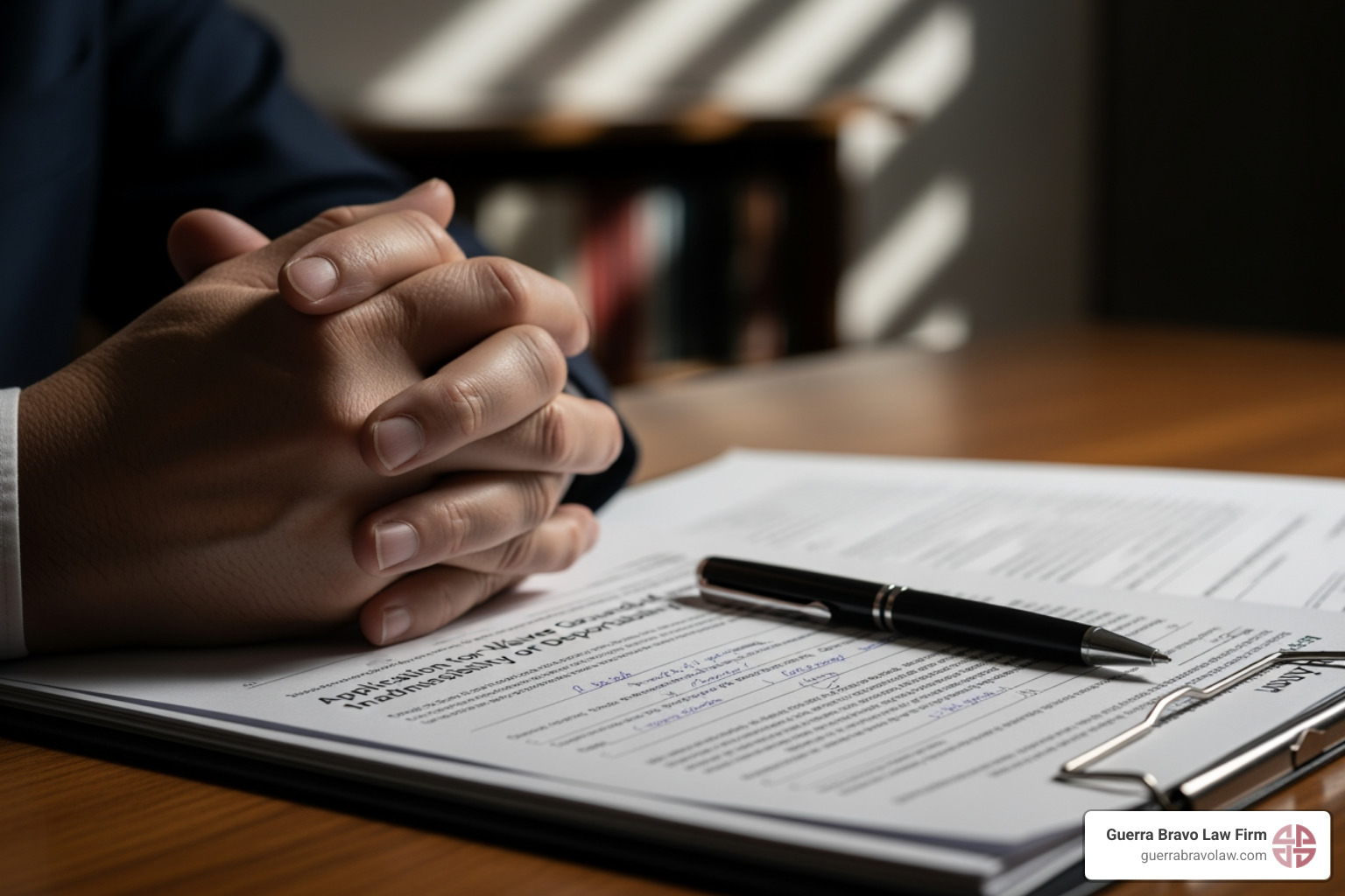 A desk with a checklist, a pen, and stacks of organized documents like passports, birth certificates, utility bills, and official letters. - deportation waiver application