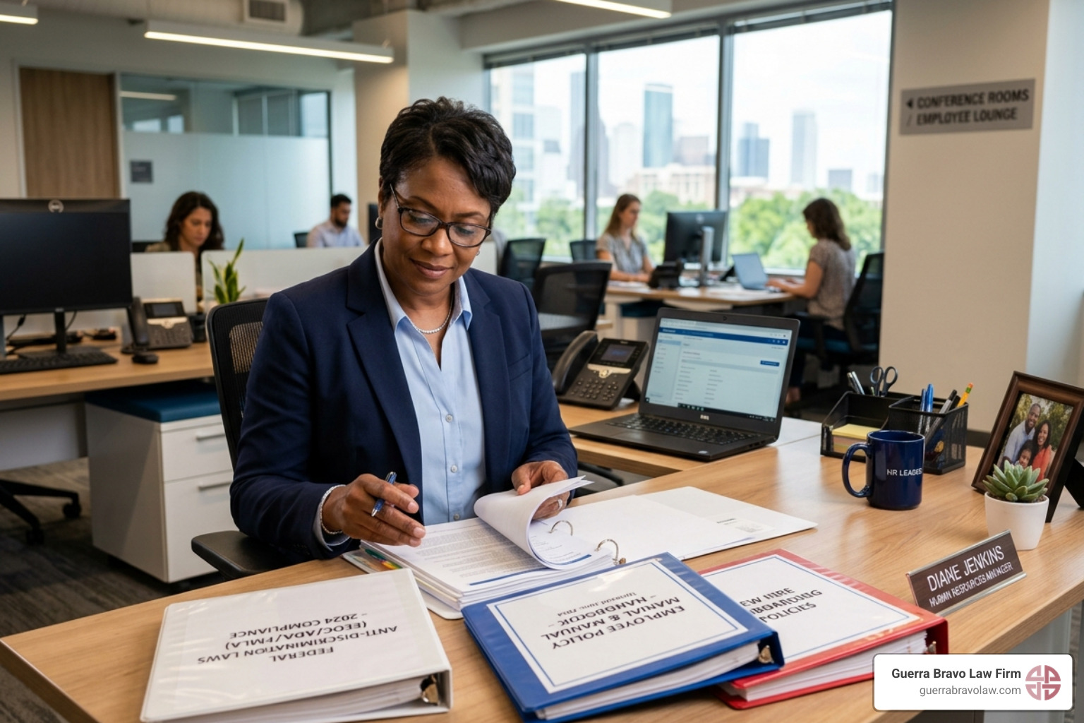 HR manager reviewing employment policies to ensure compliance with federal anti-discrimination laws - federal anti
