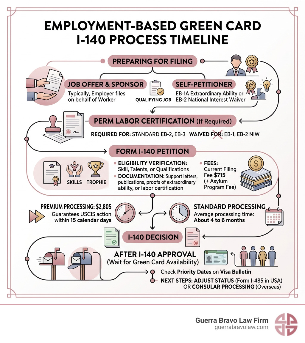 Employment-based green card I-140 process timeline infographic - form i-140 infographic