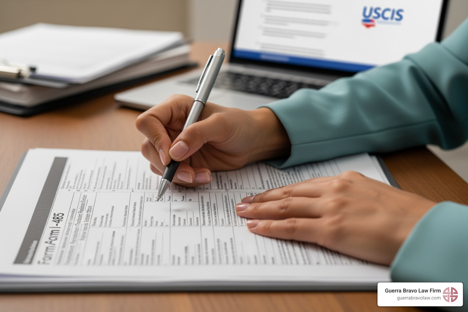 USCIS Case Status Online tool displayed on a laptop screen - Green card application help
