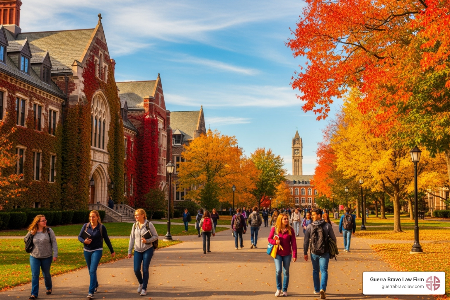 Campus universitario canadiense en otoño - Visa de estudiante