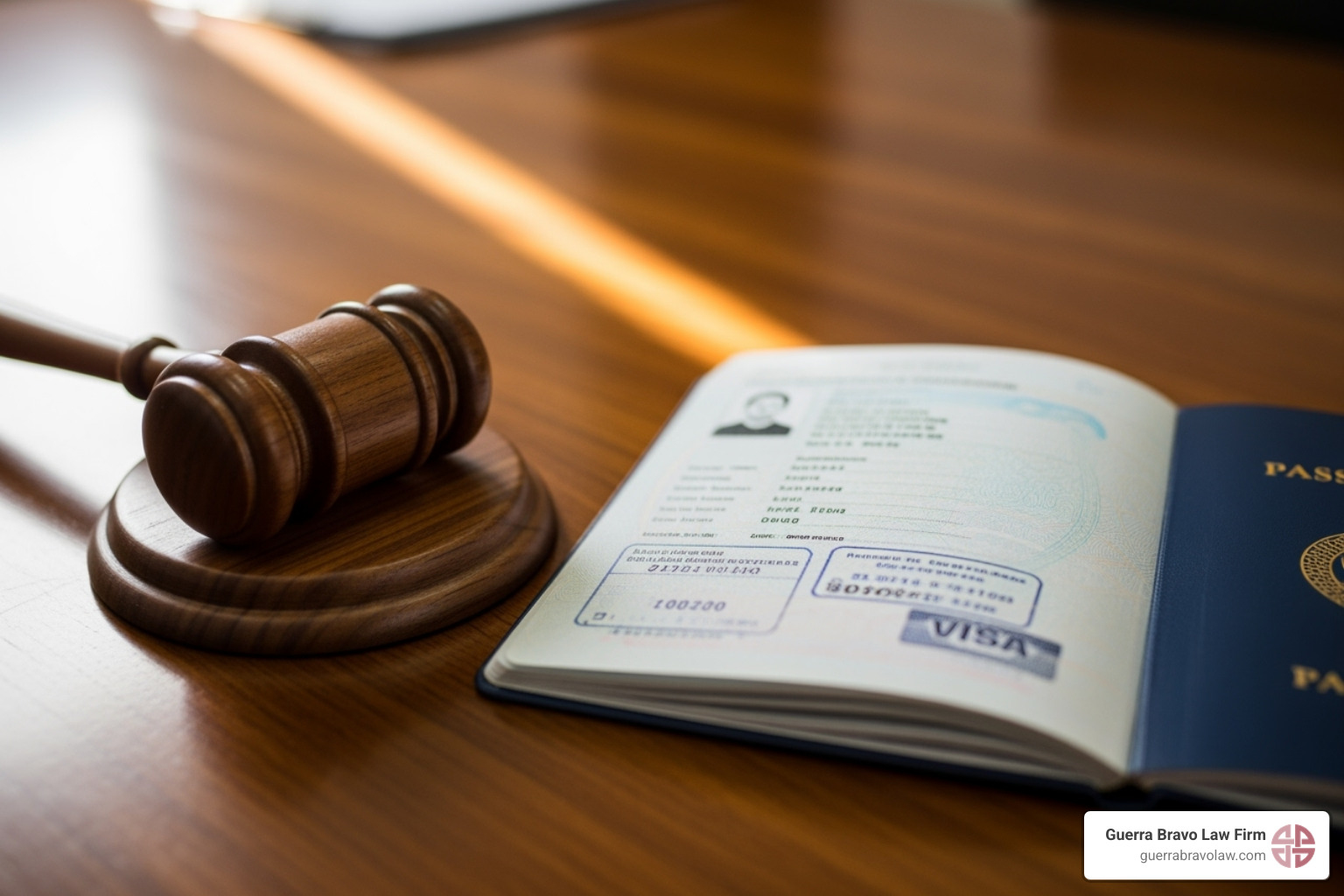 Gavel and a passport, symbolizing legal proceedings against an immigrant - work permit deportation
